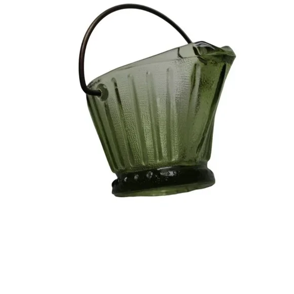VTG Hazel Atlas Green Glass Miniature Coal Bucket Toothpick Holder Ashtray - Picture 5 of 10